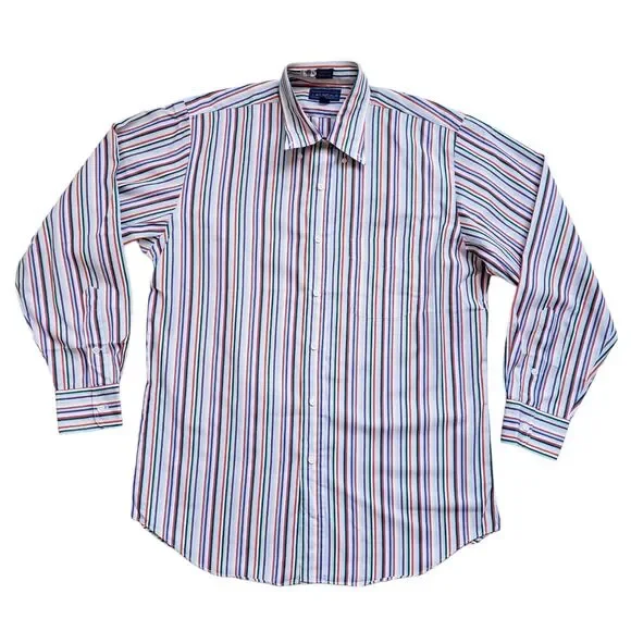 Vintage J. McLaughlin Shirt Mens Medium Striped Button Front Long Sleeve Preppy - Picture 2 of 9